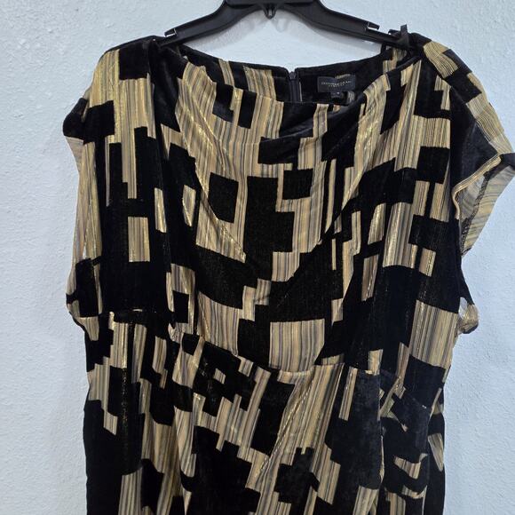 Donna Karan Velvet Burnout Sheath Dress 24W Black Gold Elegant Party Cocktail - Picture 6 of 14
